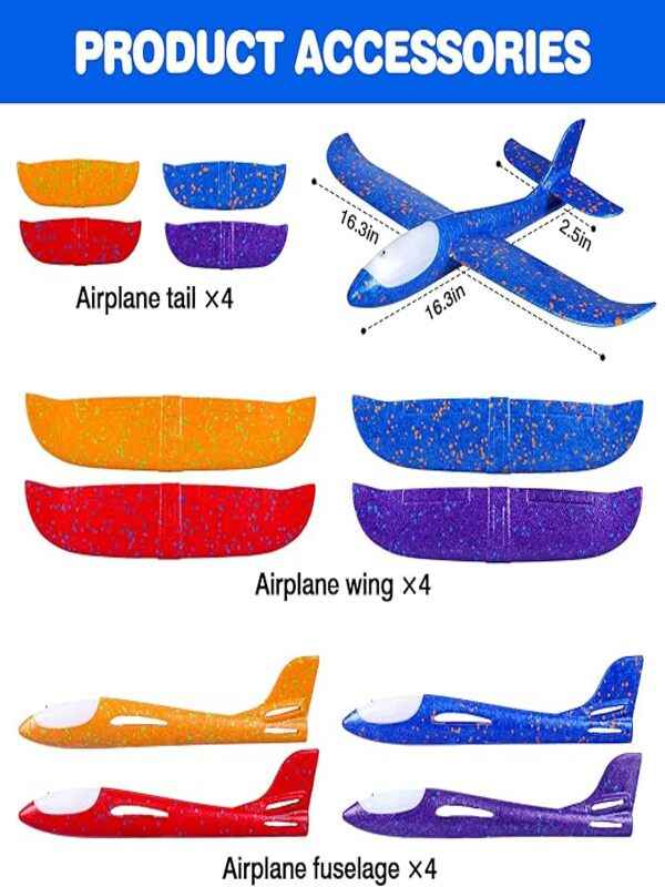 AASHZ 4 Pack LED Light Airplane Toys-17.5" Large Throwing Foam Plane-2 Flight Modes Glider Plane-Outdoor Flying Toys for Kids-Flying Toys Gift for Boys Girls 3 4 5 6 7 8 9 Years Old