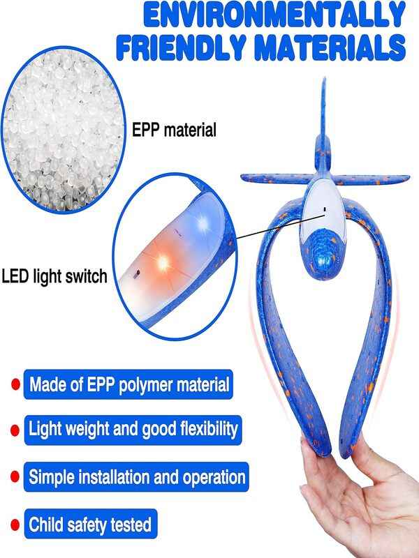 AASHZ 4 Pack LED Light Airplane Toys-17.5" Large Throwing Foam Plane-2 Flight Modes Glider Plane-Outdoor Flying Toys for Kids-Flying Toys Gift for Boys Girls 3 4 5 6 7 8 9 Years Old