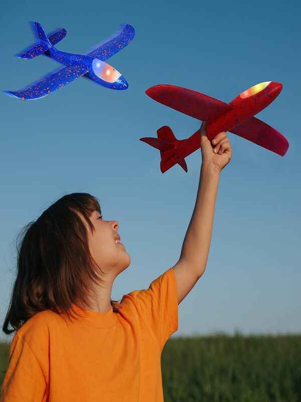 AASHZ 4 Pack LED Light Airplane Toys-17.5" Large Throwing Foam Plane-2 Flight Modes Glider Plane-Outdoor Flying Toys for Kids-Flying Toys Gift for Boys Girls 3 4 5 6 7 8 9 Years Old