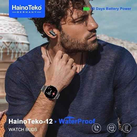 Haino Teko 12 AMOLED Smartwatch with Wireless Earbuds | Bluetooth Calling | 10-Day Battery | 3 Straps | Waterproof