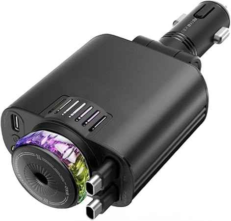 5-in-1 Starlight Car Charger & Aromatherapy Diffuser – Dual Retractable Cables with USB-C Port & LED Star Projector Roof Light – Fast Charging Integrated Car Essential Oil Kit
