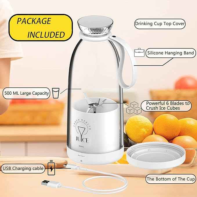 Portable USB Rechargeable Blender Bottle | 500ml Personal Smoothie Maker | Mini Juicer for Shakes & Fresh Juice