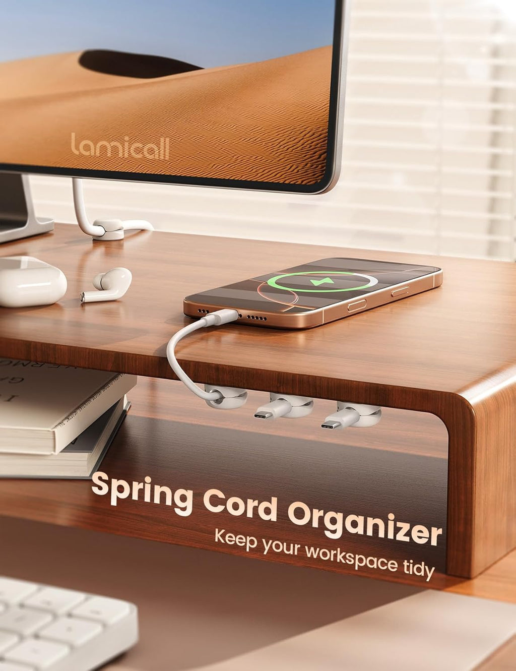 Cable Clips, Spring Cord Organizer Holder - 6Pack Compact Desk Cable Management Clips (White)