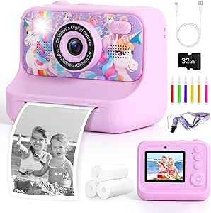 Kids Instant Print Camera 48MP | 1080P HD Digital Camera with Thermal Printer, Selfie Camera, Games & Music Player | 32GB Memory Card Included