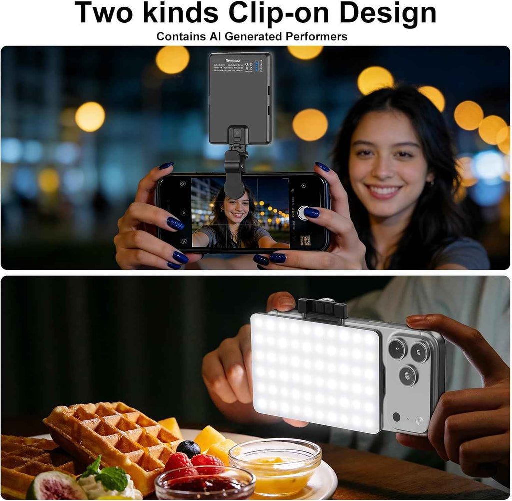 60 LED High Power Rechargeable Clip Fill Video Light with Front & Back Clip, 3 Light Modes
