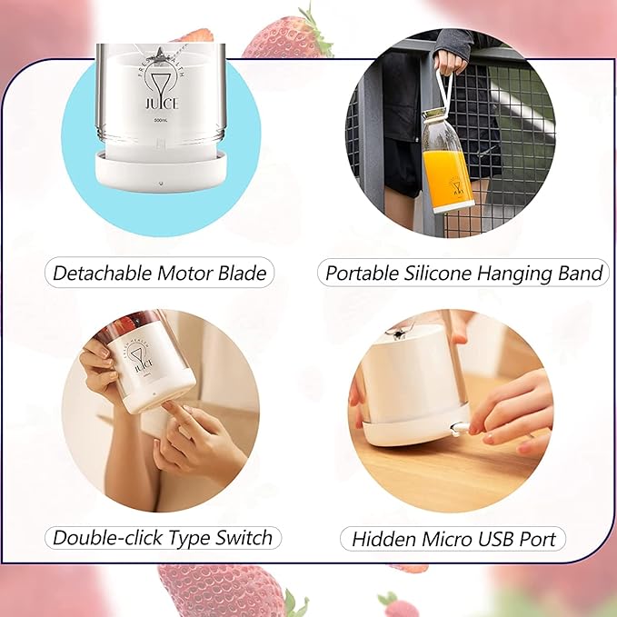Portable USB Rechargeable Blender Bottle | 500ml Personal Smoothie Maker | Mini Juicer for Shakes & Fresh Juice