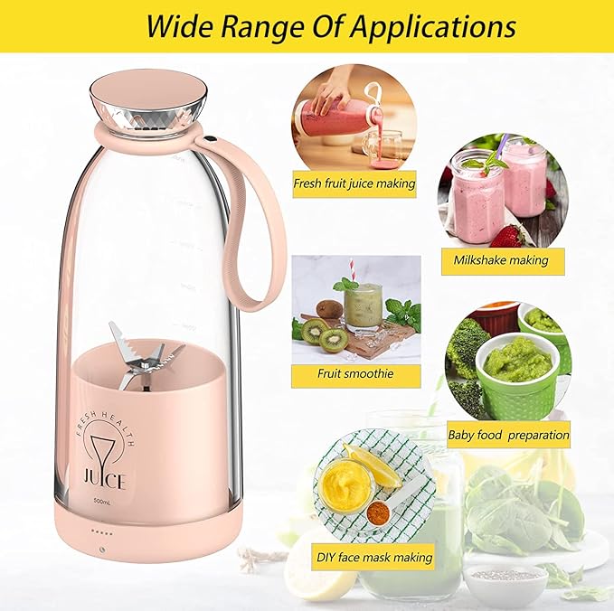 Portable USB Rechargeable Blender Bottle | 500ml Personal Smoothie Maker | Mini Juicer for Shakes & Fresh Juice