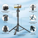 170cm Adjustable Camera & Phone Tripod Stand with Wireless Remote | Aluminum Selfie Stick Tripod for Smartphones, DSLR Cameras & Content Creation