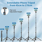 170cm Adjustable Camera & Phone Tripod Stand with Wireless Remote | Aluminum Selfie Stick Tripod for Smartphones, DSLR Cameras & Content Creation