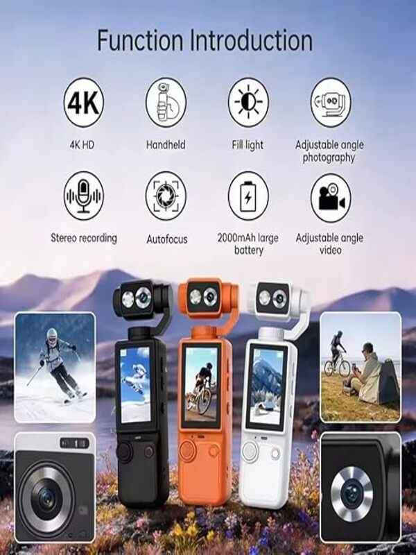 4K Mini Gimbal Action Camera | 3-Axis Stabilized Vlogging Camera with Touchscreen & AI Tracking