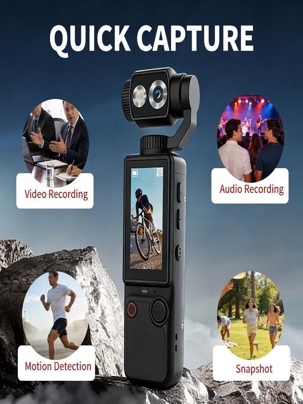 4K Mini Gimbal Action Camera | 3-Axis Stabilized Vlogging Camera with Touchscreen & AI Tracking