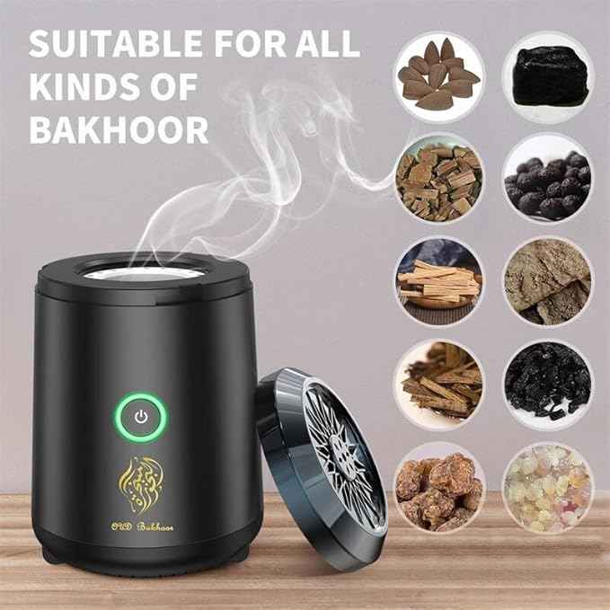 USB Rechargeable Electric Bakhoor Burner | Portable Oud Incense Burner | Smokeless Arabic Incense Diffuser for Home, Office & Car
