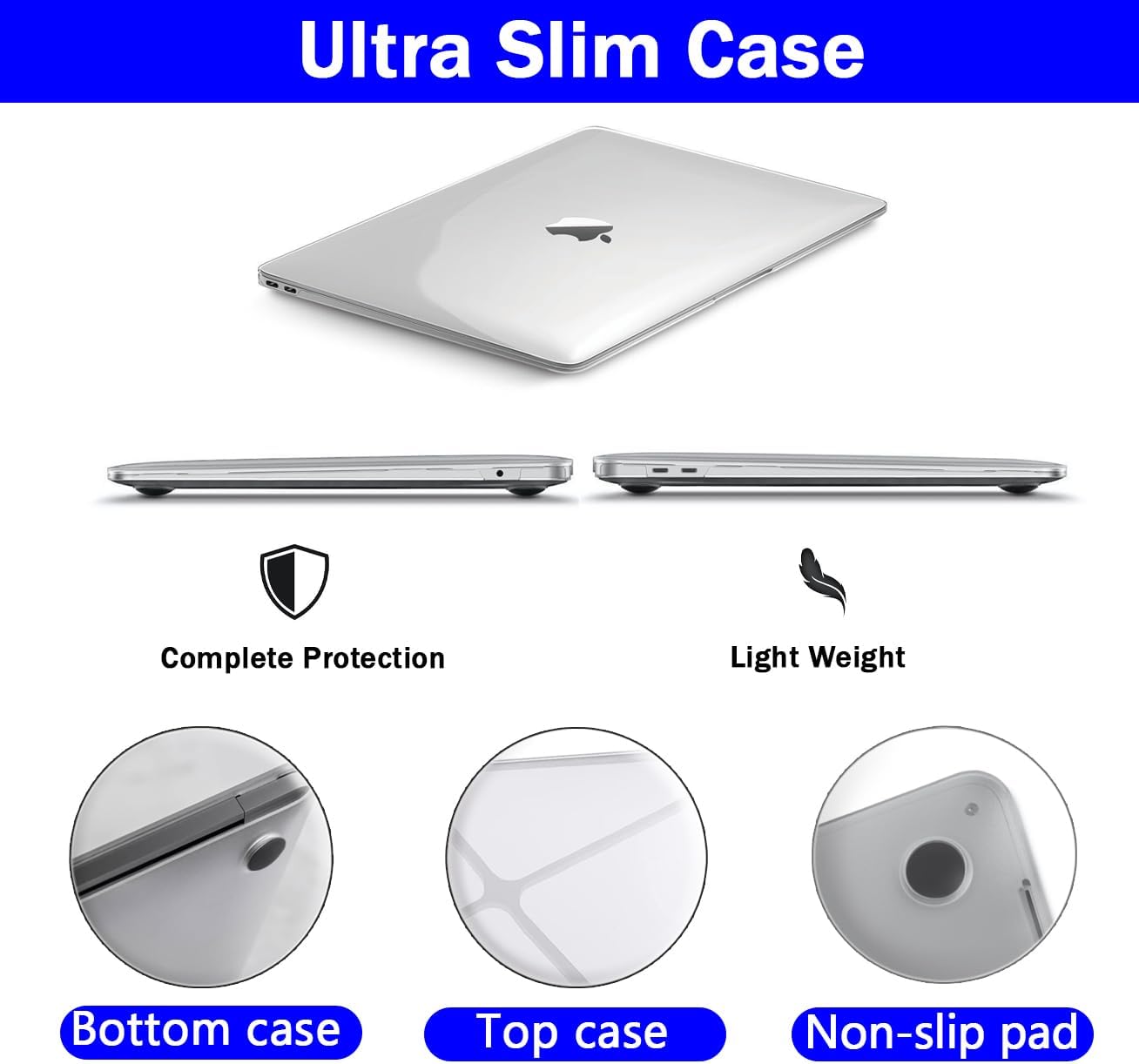 MacBook Air 13 inch Crystal Clear Case 2020 2019 2018 A2337 M1 A2179 A1932, Plastic Hard