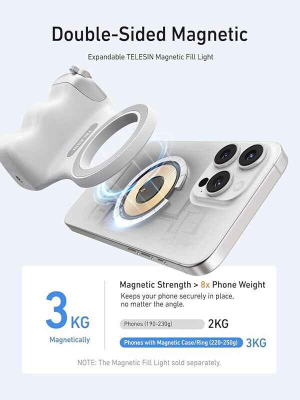 TELESIN Magnetic Phone Camera Grip with Bluetooth Remote Shutter – MagSafe Compatible Ergonomic Handle for iPhone & Android | Double-Sided Magnetic Mount | Vlogging & Photography Grip